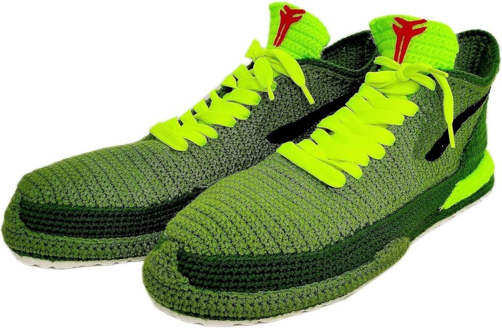 Ko_be Mamba 8 24 Bryant Green Christmas Slippers, Retro Basketball Protro Shoes 2020, Knitted The Grinchs Sneakers, Handmade Custom Home Shoes Slippers (US SIZE - 9 (MEN))
