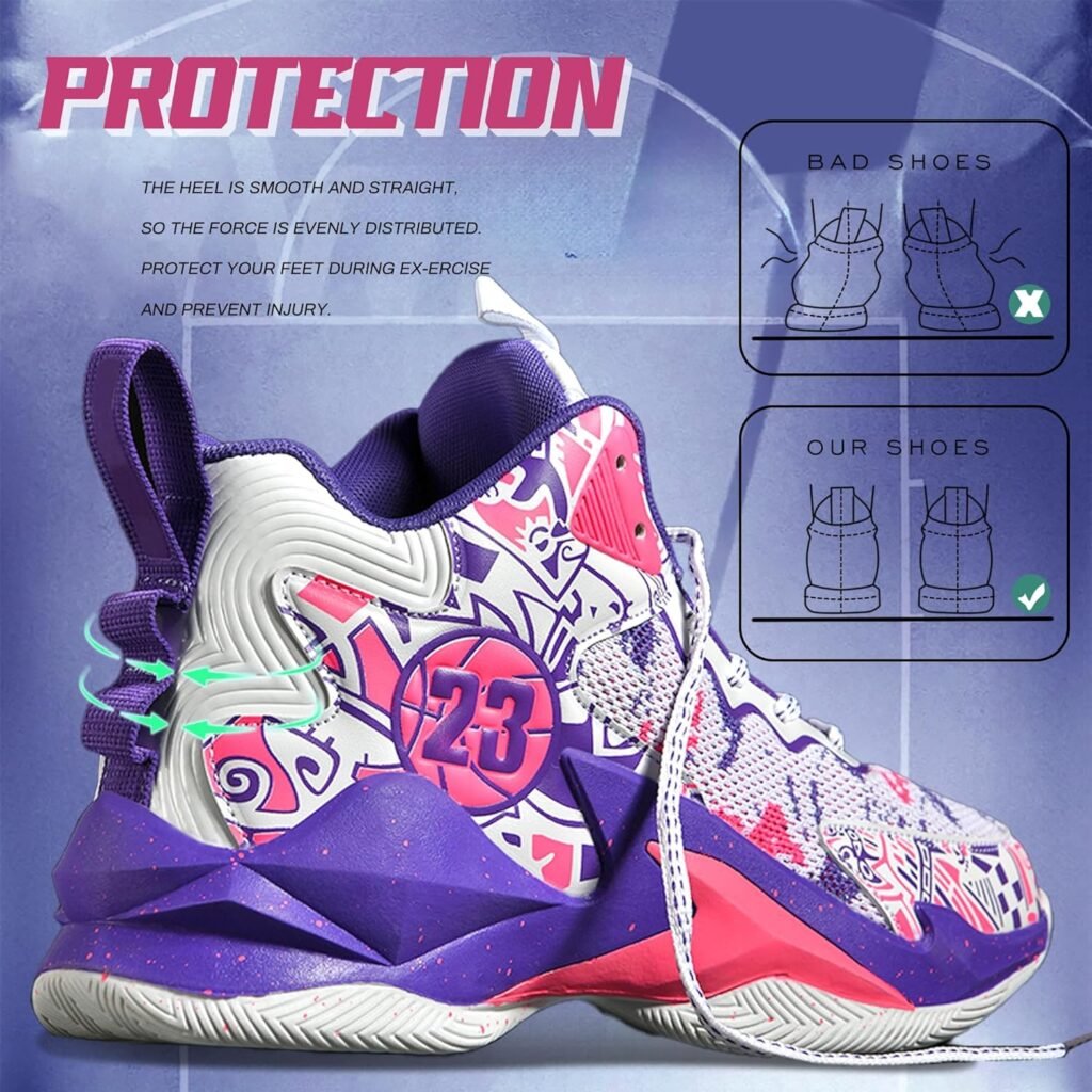 Promenie Mens Basketball Shoes No-Slip Breathable Outdoor Shoes Fashion Graffiti Training Shoes